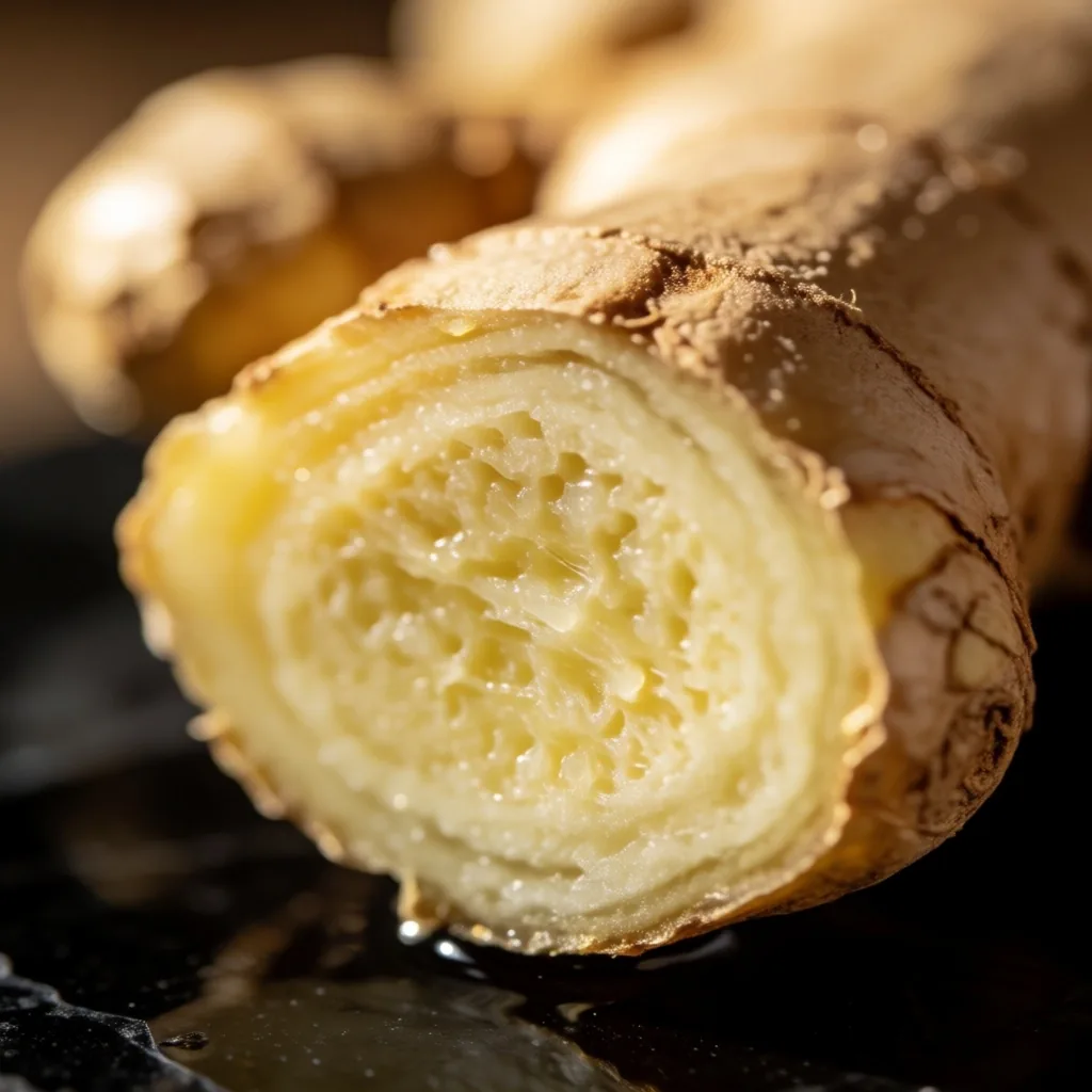 Macro photograph of ginger root cross-section