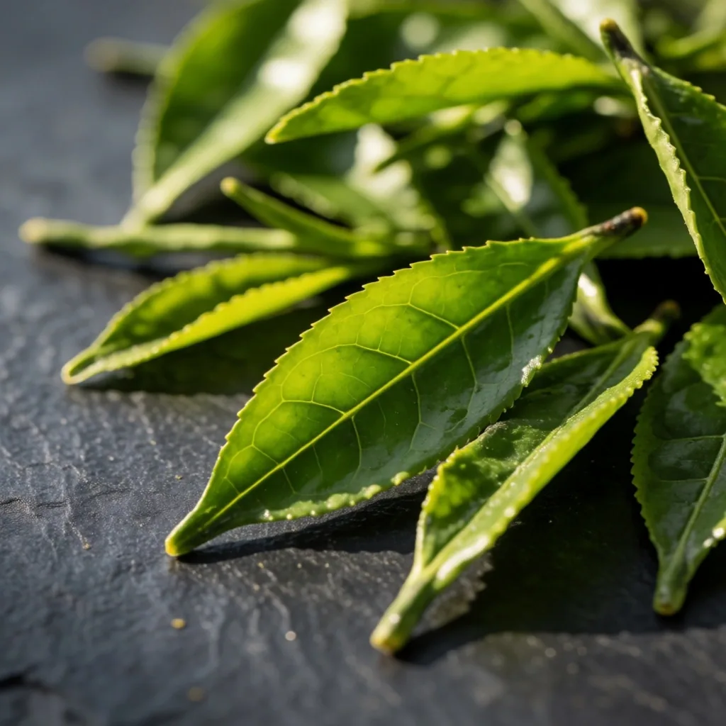 Green tea leaves